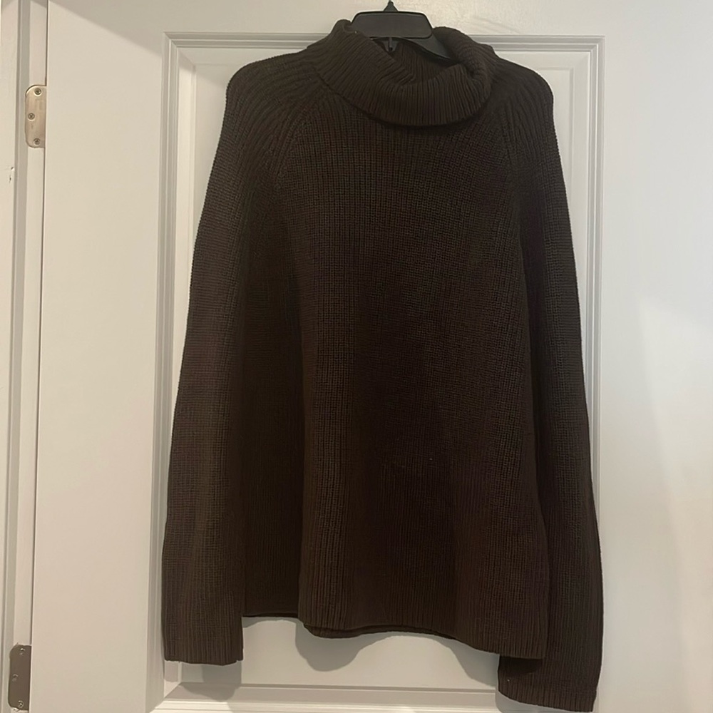 Vtg Lands End Womens XL Brown Chunky Ribbed Knit Turtleneck Sweater